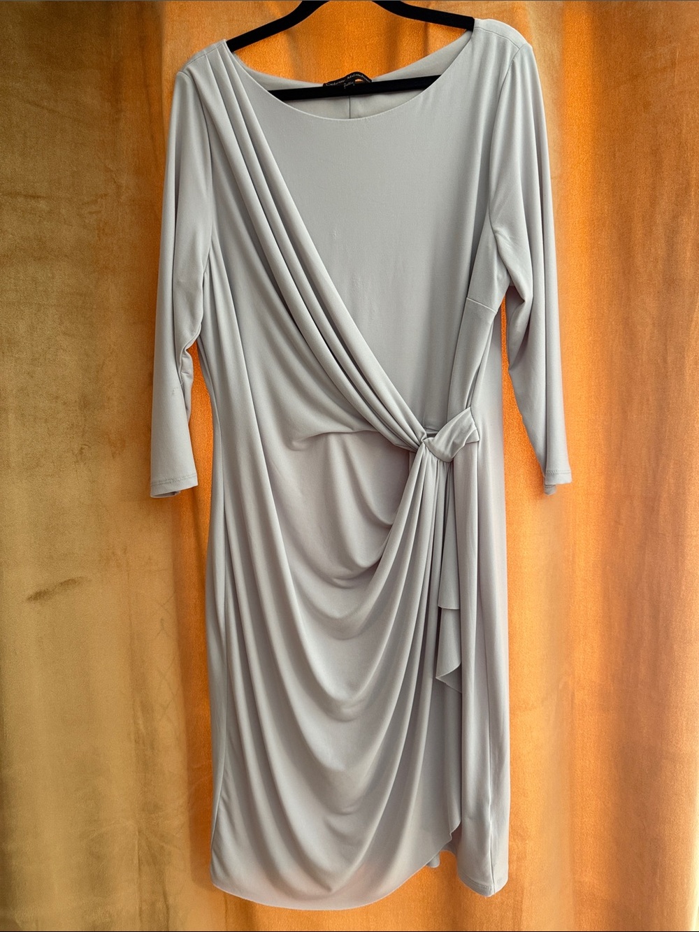Catherine Malandrino Light Gray Draped Knot-Front Midi Dress